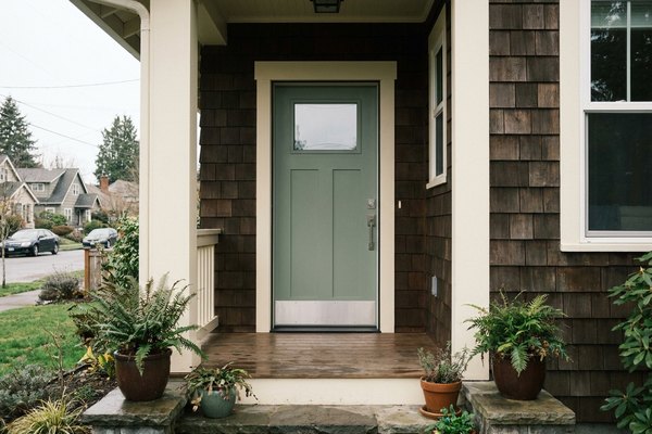 Fairhaven home new fiberglass entry door with clean threshold